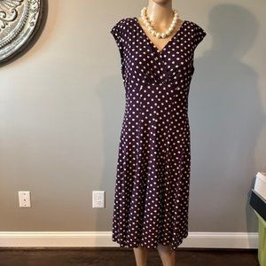 AMERICAN LIVING AUBERGINE POLKA DOT FLARE DRESS